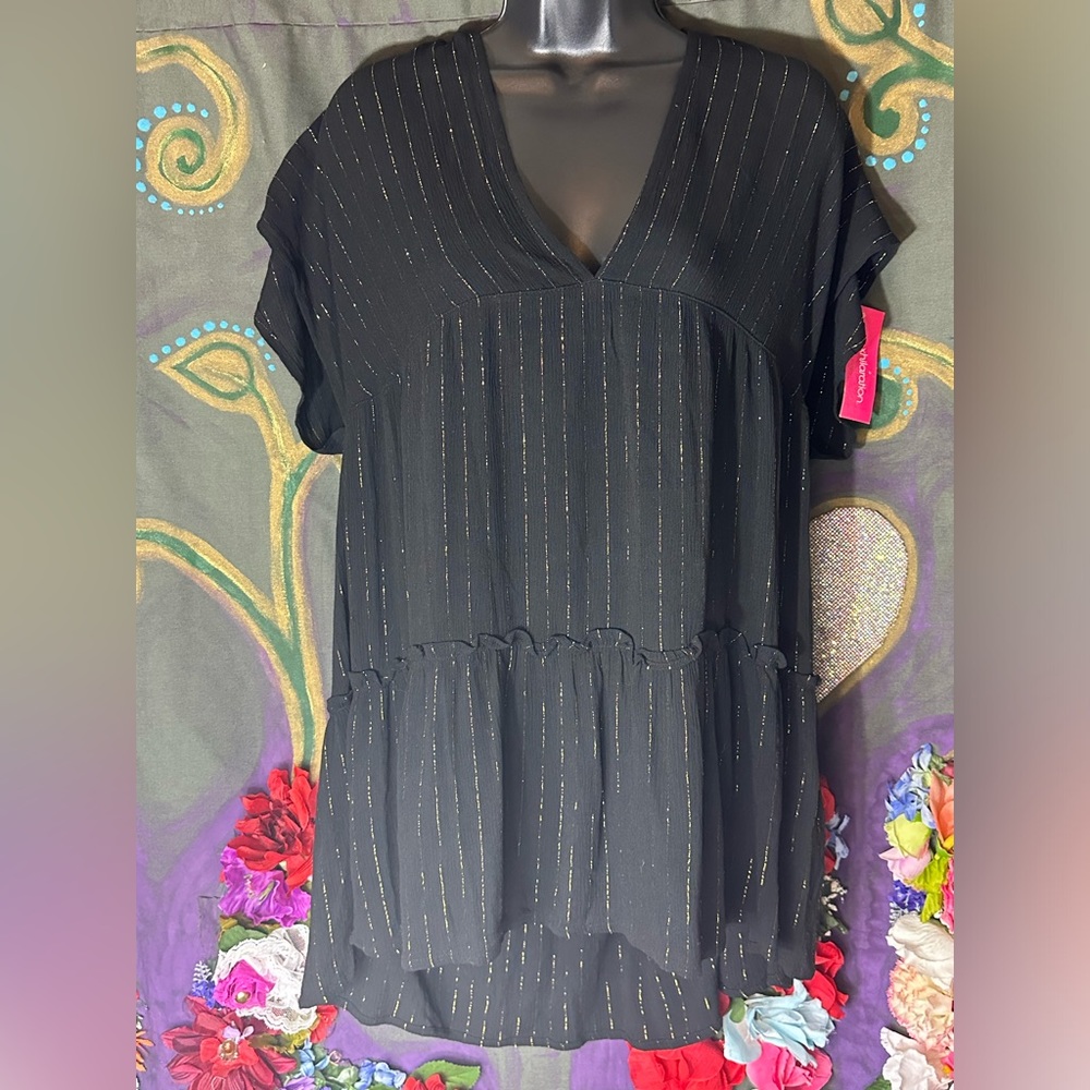Medium Xhilaration Swim cover up black with gold pin strips